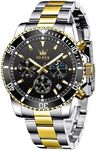 OLEVS Montre Pour Homme, Dive Gold and Black Mens Watches Waterproof Stainless Steel Wrist Watches for Men Analog Luminous Big Face Men Watches Classic Two Tone Rotatable Bezel Men's Cuff Watches