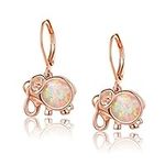 Opal Elephant Earrings Rose Gold Plated Leverback Earring Animal Dangle Hypoallergenic Gift Jewelry for Women Ladies