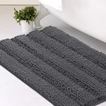 Smarcute Chenille Bath Mat Non Slip Bath Mat for Bathroom Extra Thick Soft Striped Bath Rug Water Absorbent Shag Carpet for Bathroom - (1 Piece - 50cm x 81cm) Grey