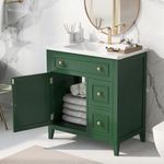 Dolonm 30" Bathroom Vanity with Sink, Bathroom Cabinet with Door and 2 Drawers, Solid Wood Frame and MDF Board, Ceramic Sink, One Package, Green