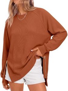 ANRABESS Women's Oversized Sweatshirts Crewneck Long Sleeve Tunic Pullover Shirts Side Zipper Hoodies 2026 Spring Clothes Rust X-Large