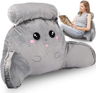 Fxvhojq Reading Pillow Large Plush Reading Cushion Detachable Neck Multifunctional Comfortable Back Support Cushion Has Arm Rests and Back Support for Lounging Reading (Grey Cat)