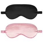 2Pack Silk Sleep Mask,IEKEODI Eye Mask for Sleeping,Elastic Blackout Eye Mask & Blindfold for Full Night's Sleep,Travel and Nap(Black+Pink)