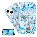 LEMAXELERS iPhone 13 Mini Case iPhone 13 Mini Cover Diamond Butterfly Tower PU Leather Flip Wallet Case Magnetic Stand Card Slot Folio Case for iPhone 13 Mini,YB Diamond Butterfly Tower