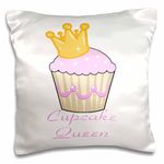 3dRose LLC. Cupcake Queen-Pillow Case, (pc_118544_1), Satin, White, 16 x 16 inch