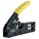 Klein Tools VDV226-107 Compact Ratcheting Modular Data Cable Crimper/Wire Stripper/Wire Cutter, CAT6, CAT5, CAT3, Flat-Satin Voice Cable