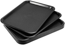 JOIKIT 8 Pack 12 x 16 Inch Fast Food Trays, Plastic Fast Food Serving Trays Rectangular Cafeteria Tray Textured Food Serving Trays for Commercial, Home Use, Black