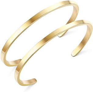 Kakonia 2 Pcs Gold Thin Cuff Bracelet for Him and Her 18K Gold Plated Twisted Couple Bracelets Simple Delicate Adjustable Cuff Bangle Bracelet for Women Men Couple Valentine's Day Mothers Day Gifts