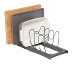 simplywire – Expandable Baking Tray and Chopping Board Rack – Pan Lid Storage - Kitchen Cupboard Organiser – Grey