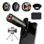 Updated Phone Camera Lens Kit 4-in-1, Come with 22X Telephoto Lens, 205° Fisheye Lens, 4K 0.67X Wide Angle Lens, 25X Macro Lens, Clip, and Phone Mini Tripod for iPhone and Android Phone Series