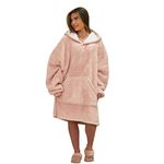 Brentfords Teddy Fleece Sherpa Lined Super Soft Plush Hoodie Blanket Oversized Jumper Throw, Blush Pink - Adults