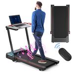 GYMAX 3 in 1 Under Desk Treadmill, Folding Treadmill with Removable Desktop, LED Monitor, Built-in Speaker & Remote Control, Desk Treadmill Running Jogging Walking Machine (Black)