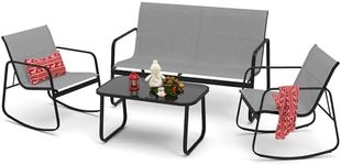 DWVO 4 Piece Patio Furniture Set, Outdoor Conversation Sets for Patio, Lawn, Garden, Poolside with Rocking Chair Set of 2 and Glass Coffee Table - Grey