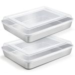 TeamFar Lasagna Pan, 12⅖’’ x 9¾’’ x 1.85’’ Stainless Steel Rectangular Cake Brownie Baking Pan with Lid, Non-Toxic & Heavy Duty, Brush Surface & Deep Side, Dishwasher Safe-2 Pans+2 Lids