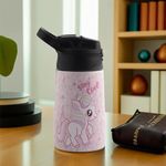 Kuber Industries 350 ml Insulated Water Bottle | Stay Cool Kids Water Bottle | Stainless Steel Kids Water Bottle | Water Bottle with Push-Button Flip Lid | Bottle For School | Pink