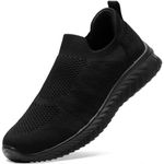 STQ Womens Trainers Slip on Shoes Fashion Walking Shoes Ladies Work Memory Foam Platform Mesh Breathable Comfortable Safety Nurse Shoes Orthopedic with Arch Support All Black 5.5UK