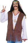 Brown 60's Hippie Cotton Vest - Adult Standard Size (1 Count) - Groovy & Ultimate Retro Style - Ideal For Parties & Festivals