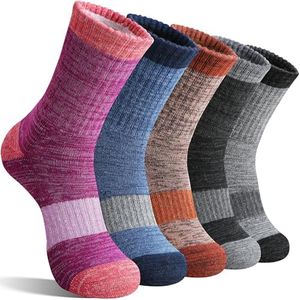 SAVALOS Merino Wool Hiking Socks for Women Thermal Warm Winter Cozy Work Crew Gifts Socks 5 Pairs Stocking Stuffers (Assorted D,L)