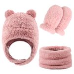 Winter Baby Hat and Mittens Set Fleece Toddler Beanie Scarf Infant Ears Earflap Hood Scarves Caps for Baby Boys Girls (Pink, 9-36 Months)