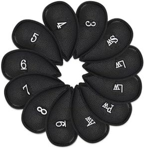 Juego de 12 fundas para cabeza de hierro para palos de golf, de cuero sintético grueso, para cabeza de hierro de golf, se adapta a todas las marcas Titleist, Callaway, Ping (negro profundo)