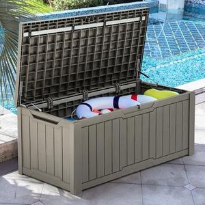 YITAHOME 120 Gallon Large Deck Box, Resin Outdoor Storage Box for Outdoor Pillows, Garden Tools and Pool Supplies, Waterproof, Lockable, Taupe