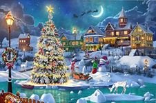 CLYCTIP Christmas Night Diamond Painting, DIY 5D Diamond Painting Kits for Adults Full Drill, Christmas Tree with Moon Diamond Painting Well Decor,30 * 40cm