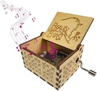 AIRTILY 1 caja de música de madera, caja de música clásica, caja de música "La Bella y la Bestia", caja de música con manivela, amigos o amantes para cumpleaños, día de San Valentín, Halloween,