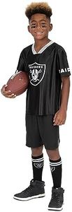 NFL Las Vegas Raiders Officially Licensed Youth Essentials Jersey, Eyeblacks, And Socks Set Includes Raiders Short Sleeve Jersey, Eye Blacks And Matching Socks, Size 6/6S (3 Pc Set)