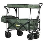 Outsunny Folding Trolley Cart Storage Wagon Beach Trailer 4 Wheels with Handle Overhead Canopy Cart Push Pull For Shopping Camping, Green