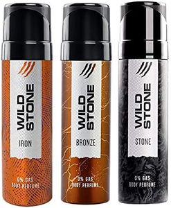 Wild Stone Iron, Bronze and Stone Perfume Body Spray Combo for Men, Pack of 3 (120 ml each) | No Gas Deodorant for Men