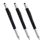 Multi-Word 6 in 1 Multi Function Tool Ballpoint Pen with Ballpoint, Ruler, Screwdriver, A Flat Head, Touch-Screen Pen (3 PCS,Black)