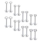 MILACOLATO Tragus Earrings Nose Studs 16PCS 16G Monroe Lip Rings Labret Piercing with 3/4mm CZ Surgical Steel Cartilage Tragus Helix Piercing Stud Jewelry 6mm 8mm 10mm Flat Back Earrings