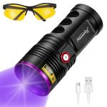 Alonefire H42UV 36W Professional 365nm UV Torch USB Rechargeable Ultraviolet Light Powerful Blacklight Flashlight Pet Urine Detector for Resin Curing with UV Protective Glasses, 4PCS Battery Included