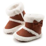 Sawimlgy Infant Baby Boys Girls Plush Winter Snow Boots Cowboy Tassels Bowknot Ankle Side Zipper Soft Sole Boots Toddler Newborn Warm First Walker Crib Outdoor Shoes, 03b Brown, 3-6 Months Infant