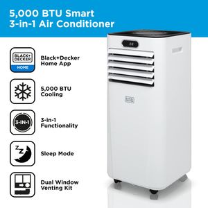 BLACK+DECKER 3-in-1 Portable Air Conditioner, 12,000 BTU, White – Timer & Remote