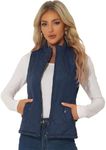 Allegra K Women's Stand Collar Lightweight Gilet Quilted Zip Vest Dark Blue Small