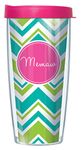Memaw on Teal Lime Varied Chevron 16 Oz Traveler Tumbler Mug with Lid