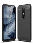 AA19 Shockproof Back Case Cover for Nokia 5.1 Plus (Carbon Fiber Brushed | Rubber | Black)