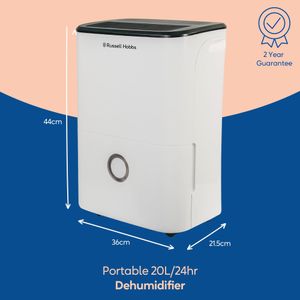 Russell Hobbs 20L Dehumidifier – White, Portable Moisture Removal