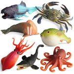 SCAHOW 7PCS Squishy Ocean Animal Toys, TPR Smelless Stretch Toys, Rubber Sea Animal Figures for Kids, Cake Topper Bath Toy Squishy Toy