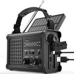 ROCAM Emergency Radio with 12000 mAh Rechargeable Battery, AM/FM Wind-Up Radio with Solar & Hand Crank Power – 8500mm² Solar Panel, Hi-Fi Sound, 120dB SOS Alarm Perfect for Camping & Outdoor