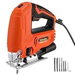 ValueMax Jig Saw, 5.0AMP Corded Electric Jigsaw with 6PCS Blades and Dust Blower, 6 Variable Speeds Jigsaw Tool Kit with 4-Position Orbital Setting & 45° Bevel for Wood, Metal and Plastic Cutting