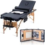 HCY Portable Massage Table,Folding Massage Bed 84 inch 3 Fold Adjustable Height with 2 Bolster/Backrest Carry Case for SPA,Facial,Salon (Black)