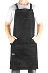 Hudson Durable Goods - Denim Apron for Chef, Kitchen, BBQ, and Grill (Black) with Towel Loop + Tool Pockets + Quick Release Buckle, Adjustable M to XXL