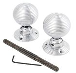 A.B Hardware 1 Pair of Polished Chrome Beehive Rim Mortice Reeded Door Knobs Knob Pair Set