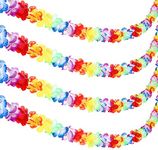 4 Pack 10 Feet (3m) Hawaiian Luau Party Garland Tropical Flower Lei Garland Party Decorations for Indoor Outdoor Colorful Hawaiian Bunting for Beach Tiki Luau Party Hanging Decorations