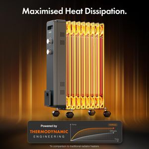 VonHaus 9-Fin Oil Heater 2000W – Portable Electric Radiator