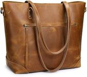 S-ZONE Vintage Genuine Leather Shoulder Tote Bag for Women Purse Handbag with Back Zipper Pocket Large