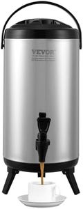 VEVOR Stainless Steel Insulated Beverage Dispenser, 9.2 Liter, Thermal Hot and Cold Drink Server Dispenser with Spigot Handle, Food-Grade for Hot Tea Coffee Water Restaurant Drink Shop