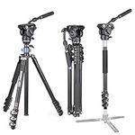 INNOREL MT70 Multi-function Video Tripod 72 inches, 360 Degree Rotation, 4-Section Compact Aluminium Tripod Convertible to Monopod, With Fast Flip Buckle and Fluid Drag Head for DSLR Cameras